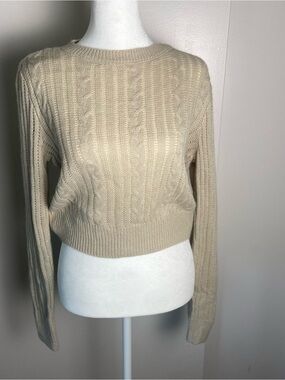 Women's Crewneck Cable-Knit Sweater in Beige